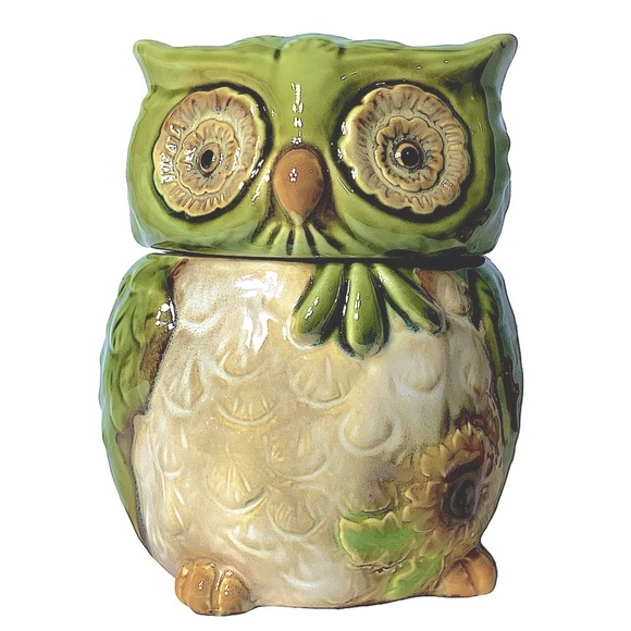 Owl Canister Jar Decorative Storage Hand Painted Ceramic Green Functional Art - Picture 16 of 16